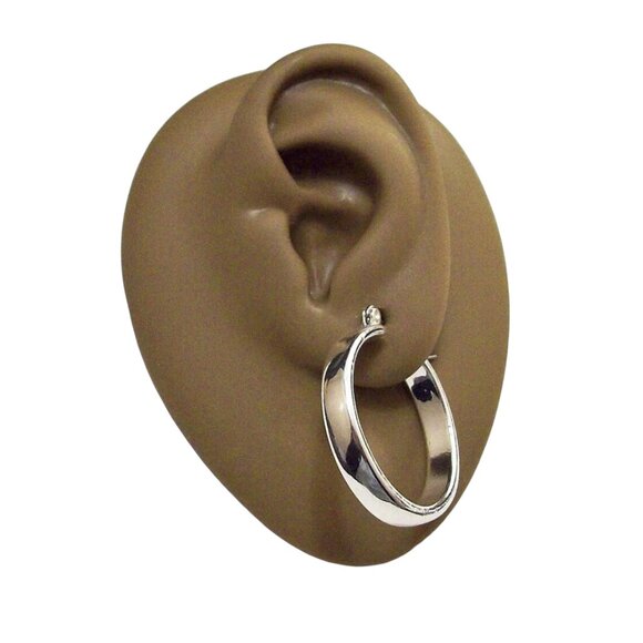 1 Inch 25mm Wedding Band Hoop Pierced Post Earrings Silver Tone - Picture 1 of 3